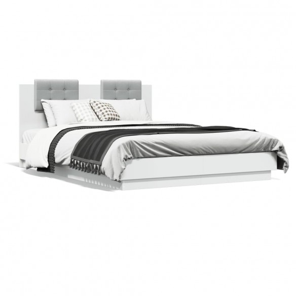 Cadre de lit avec tête de lit et lumières LED blanc 150x200 cm