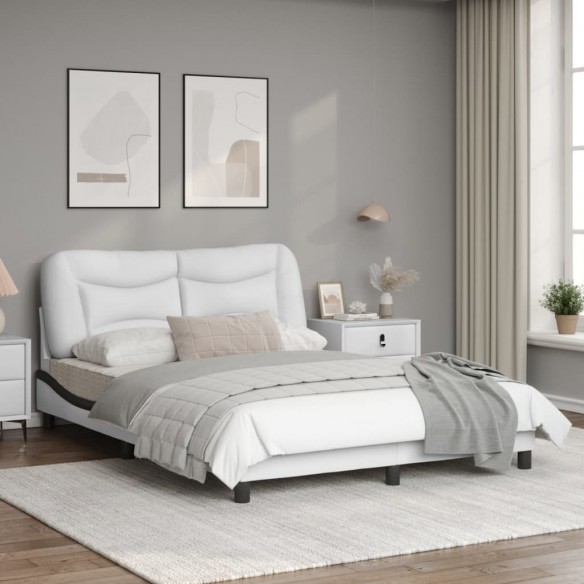 Cadre de lit et tête de lit blanc et noir 120x200 cm similicuir
