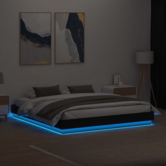 Cadre de lit avec lumières LED noir 180x200 cm