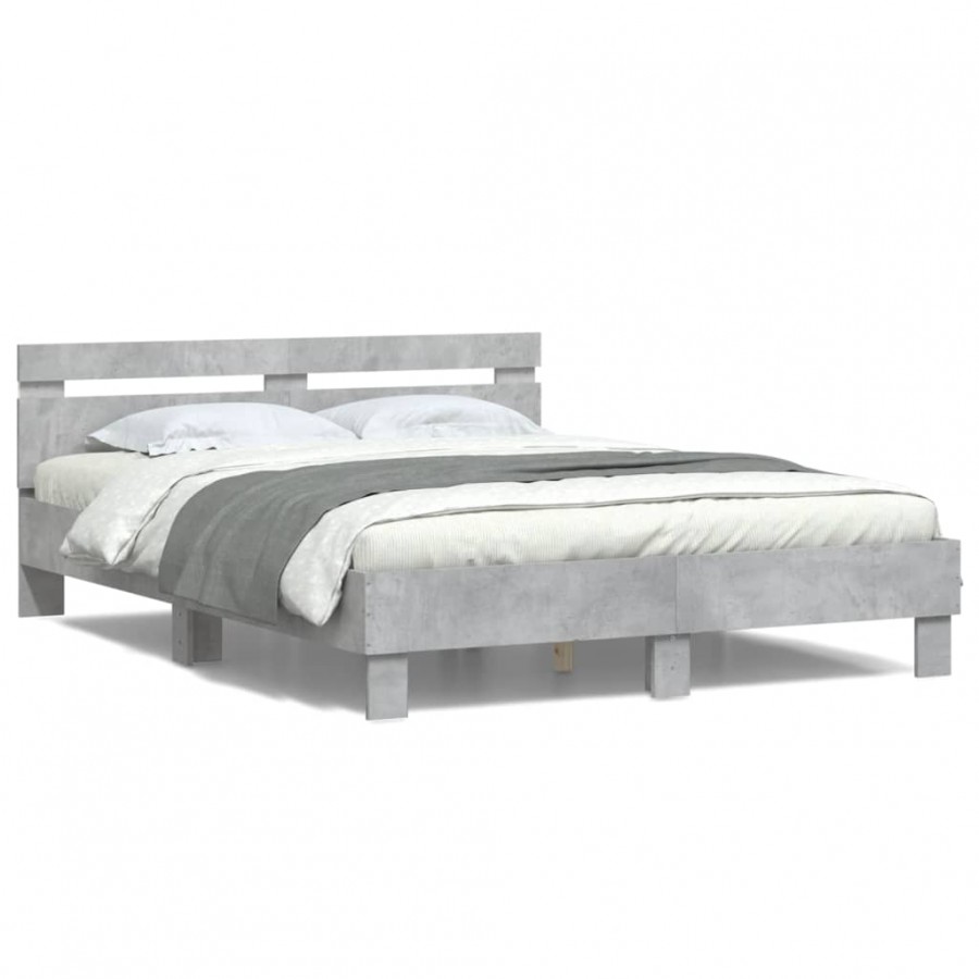 Cadre de lit avec tête de lit et LED gris béton 140x190 cm