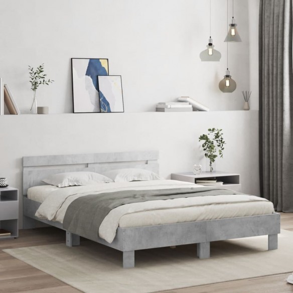 Cadre de lit avec tête de lit et LED gris béton 140x190 cm