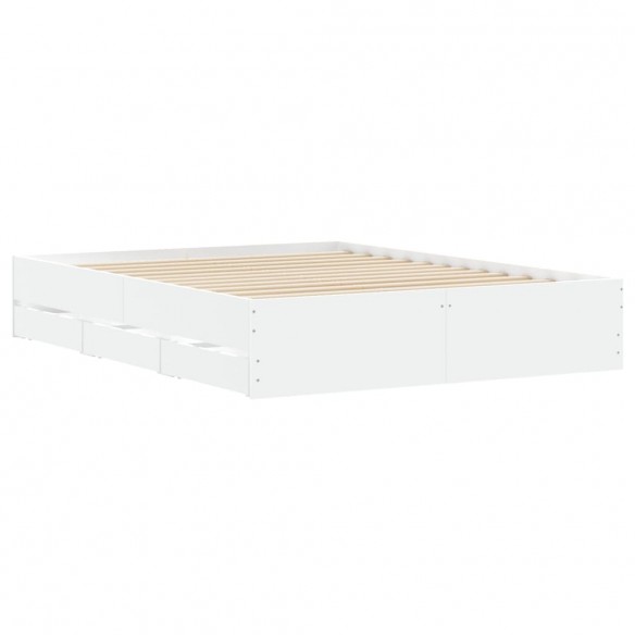 Cadre de lit avec tiroirs blanc 140x200 cm bois d'ingénierie