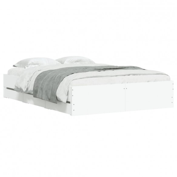Cadre de lit avec tiroirs blanc 135x190 cm bois d'ingénierie