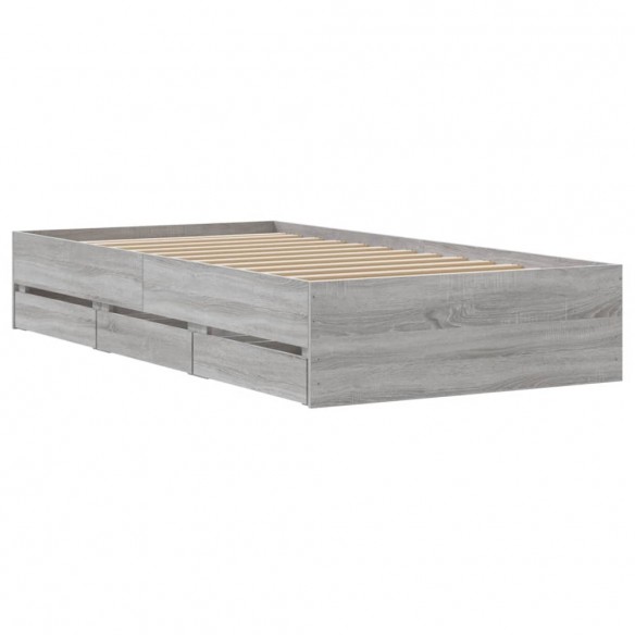 Cadre de lit et tiroirs sonoma gris 90x200 cm bois d'ingénierie