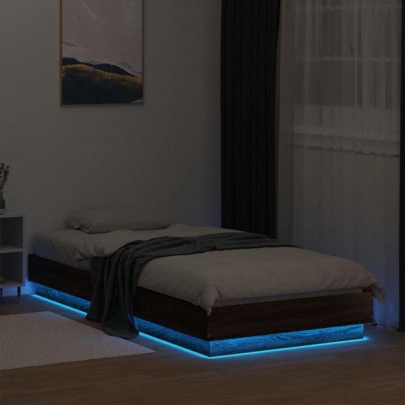 Cadre de lit avec lumières LED chêne marron 100x200 cm