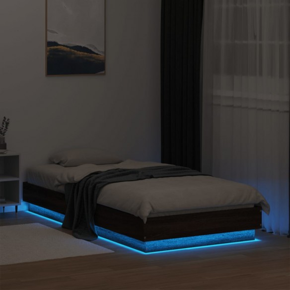 Cadre de lit avec lumières LED chêne marron 75x190 cm