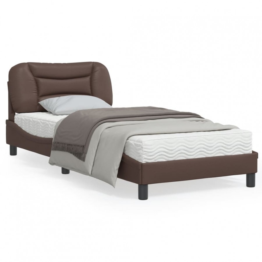 Cadre de lit avec tête de lit Marron 90x190 cm Similicuir