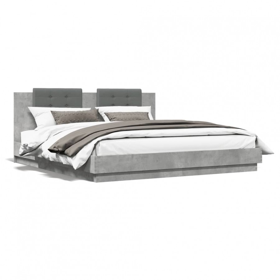 Cadre de lit tête de lit et lumières LED gris béton 180x200 cm