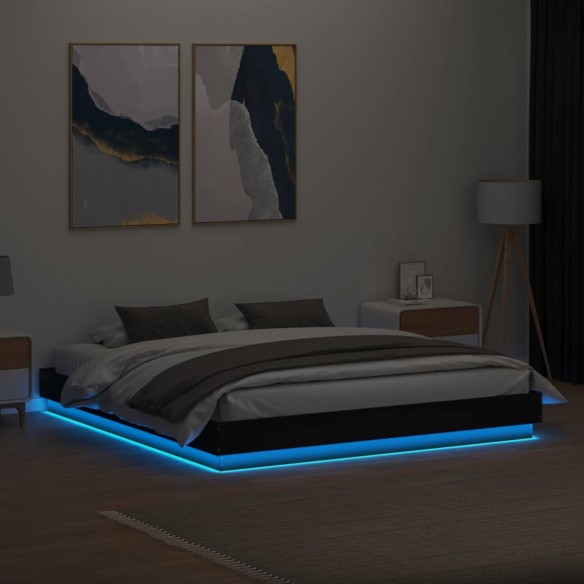 Cadre de lit avec lumières LED noir 200x200 cm