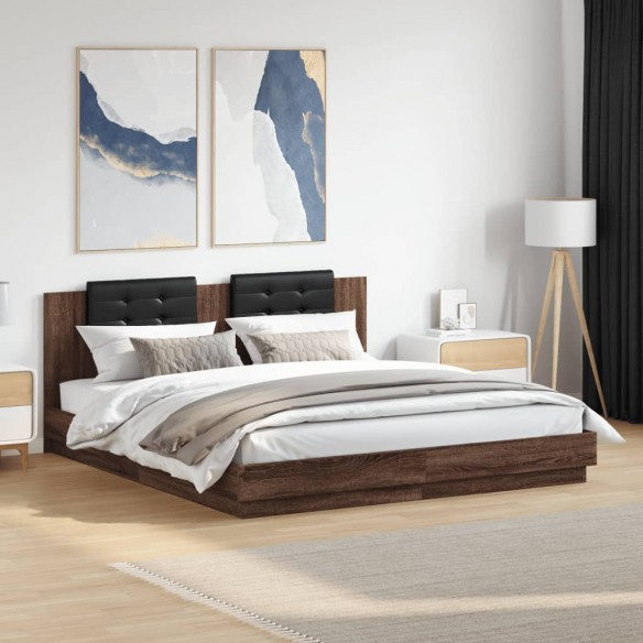 Cadre de lit tête de lit et lumières LED chêne marron 160x200cm