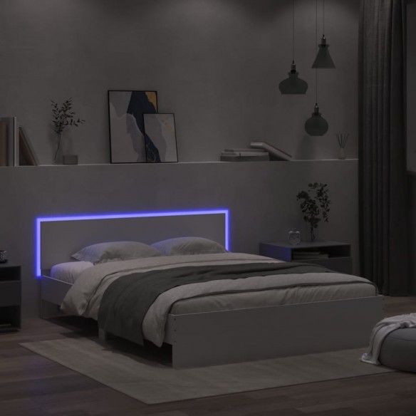 Cadre de lit avec tête de lit et LED blanc 160x200 cm