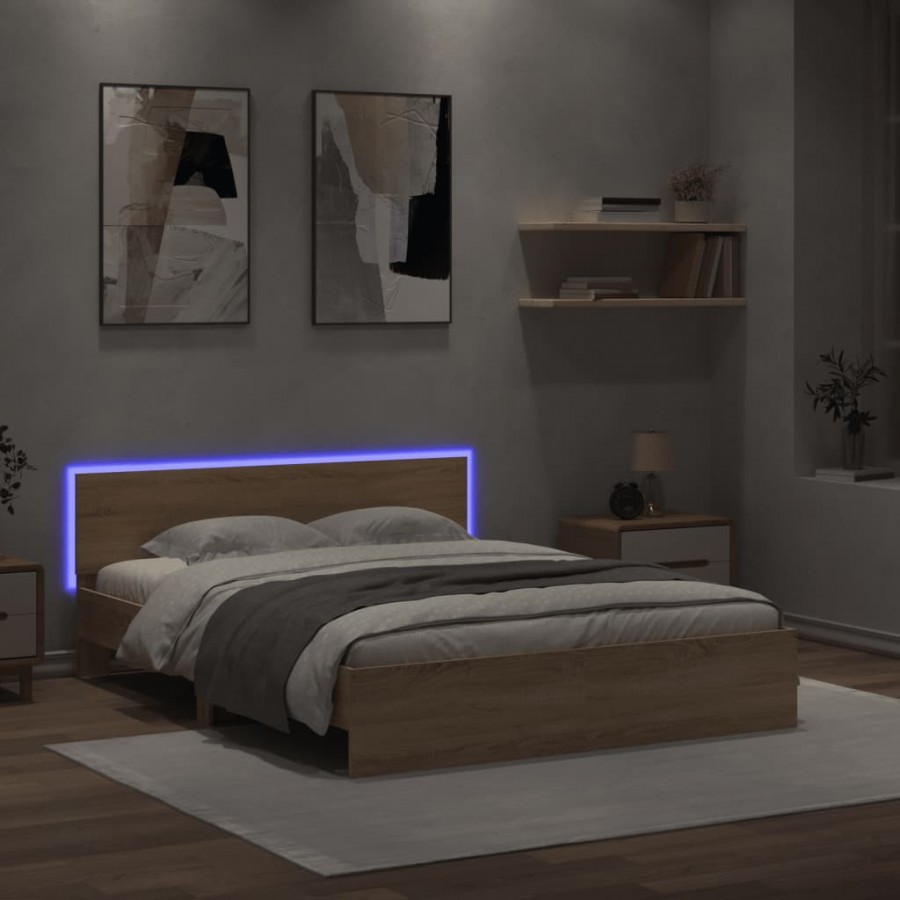 Cadre de lit avec tête de lit et LED chêne sonoma 160x200 cm