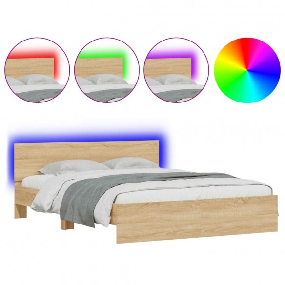 Cadre de lit avec tête de lit et LED chêne sonoma 160x200 cm