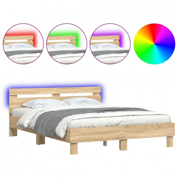 Cadre de lit avec tête de lit et LED chêne sonoma 140x190 cm