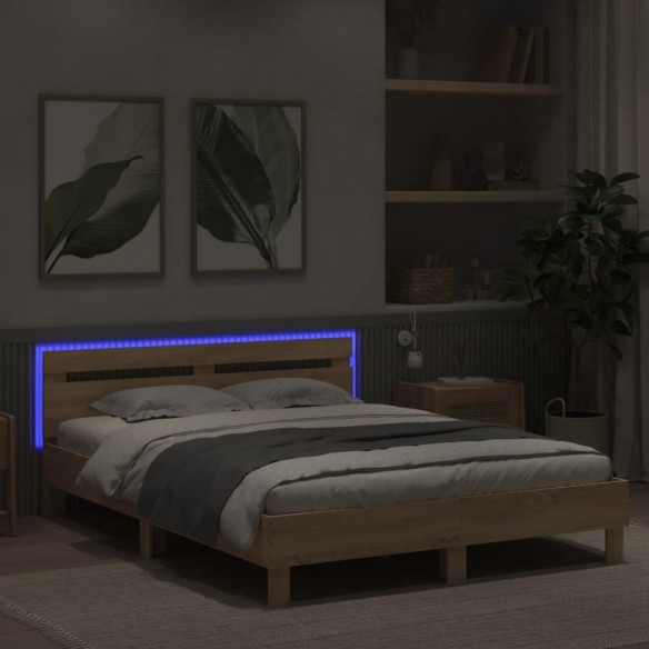 Cadre de lit avec tête de lit et LED chêne sonoma 140x190 cm