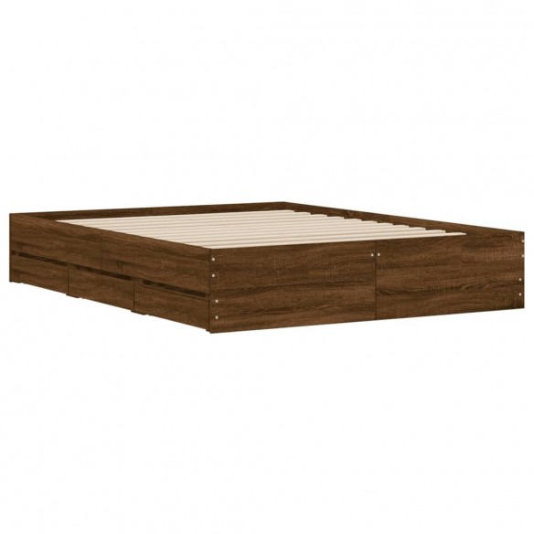 Cadre de lit et tiroirs chêne marron 140x200 cm bois ingénierie