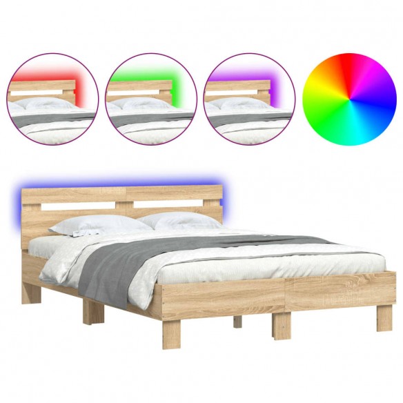 Cadre de lit avec tête de lit et LED chêne sonoma 135x190 cm