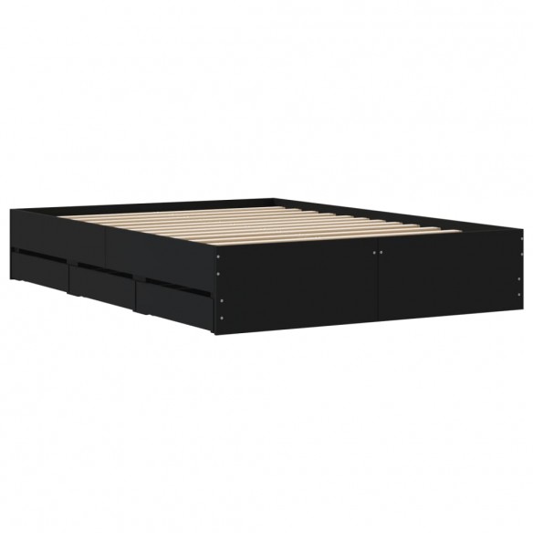 Cadre de lit avec tiroirs noir 135x190 cm bois d'ingénierie