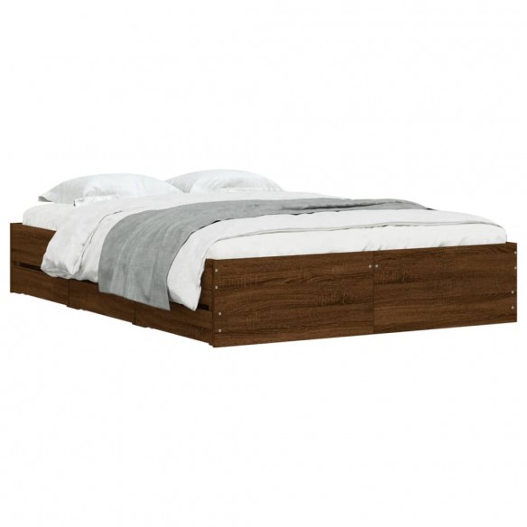 Cadre de lit à tiroirs chêne brun 135x190 cm bois d'ingénierie