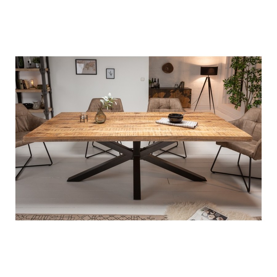 Table sale à manger 200 cm en bois massif et pied métal noir design