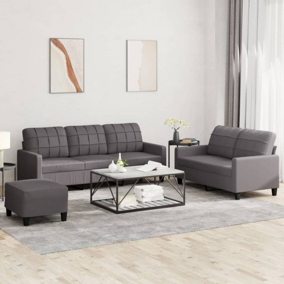 Ensemble de canapés 3 pcs avec coussins Gris Similicuir