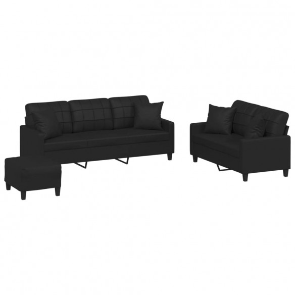 Ensemble de canapés 3 pcs avec coussins noir similicuir