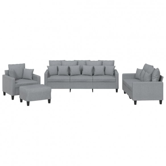 Ensemble de canapés 4 pcs coussins gris clair tissu