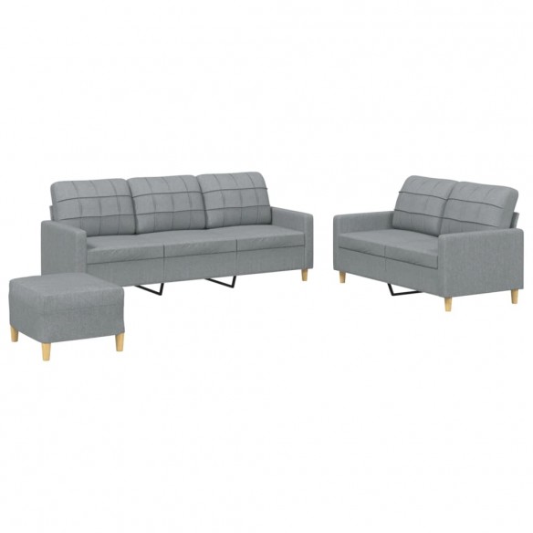 Ensemble de canapés 3 pcs avec coussins Gris clair Tissu