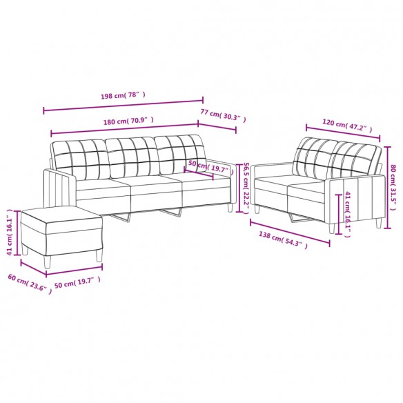 Ensemble de canapés 3 pcs avec coussins Gris clair Tissu