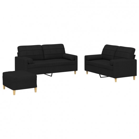 Ensemble de canapés 3 pcs avec coussins noir tissu