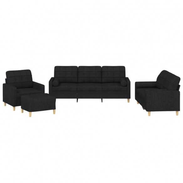 Ensemble de canapés 4 pcs avec coussins noir tissu