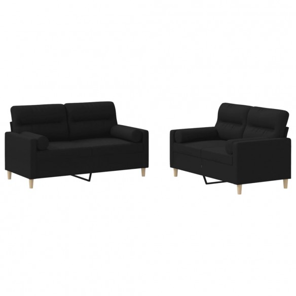 Ensemble de canapés 2 pcs avec coussins noir tissu