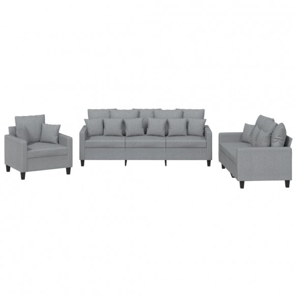 Ensemble de canapés 3 pcs coussins gris clair tissu