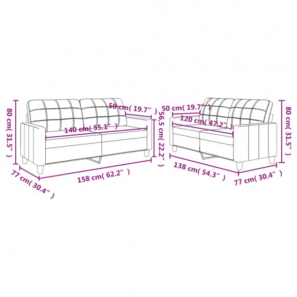 Ensemble de canapés 2 pcs avec coussins Crème Similicuir