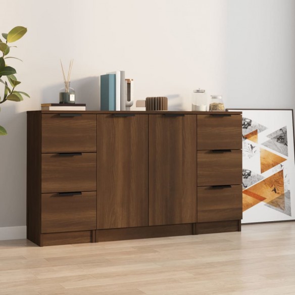 Buffets 3 pcs Chêne marron Bois d'ingénierie