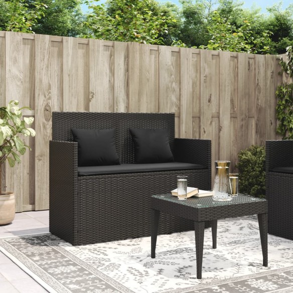 Banc de jardin avec coussins noir résine tressée