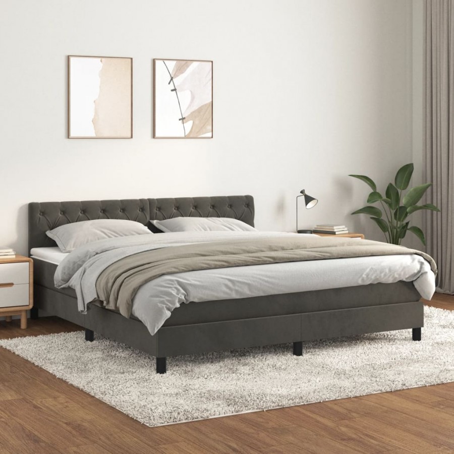 Cadre de lit et matelas Gris foncé 160x200cm Velours