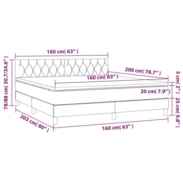 Cadre de lit et matelas Gris foncé 160x200cm Velours