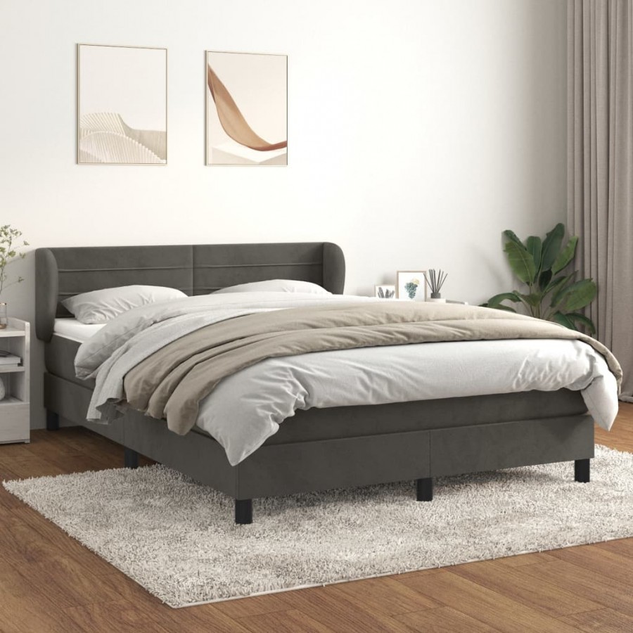 Cadre de lit et matelas Gris foncé 160x200cm Velours