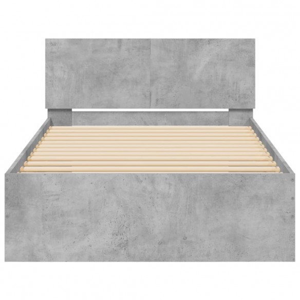 Cadre de lit tête de lit et lumières LED gris béton 100x200 cm