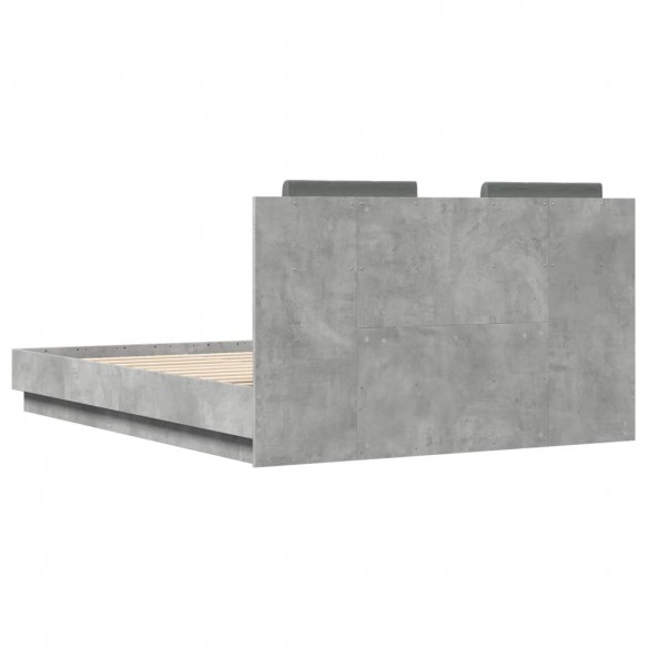 Cadre de lit tête de lit et lumières LED gris béton 120x190 cm