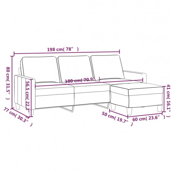 Canapé à 3 places avec repose-pieds Gris foncé 180 cm Tissu