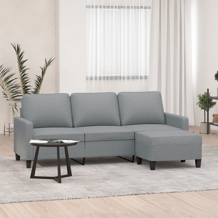 Canapé à 3 places avec repose-pieds Gris clair 180 cm Tissu