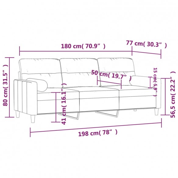 Canapé 3 places avec oreillers décoratifs noir 180 cm tissu