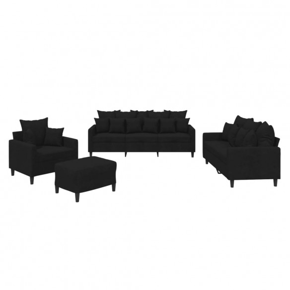 Ensemble de canapés 4 pcs avec coussins Noir Velours