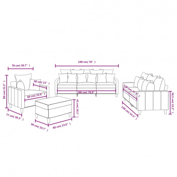 Ensemble de canapés 4 pcs avec coussins Noir Velours