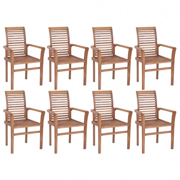 Chaises empilables à manger lot de 8 bois de teck solide