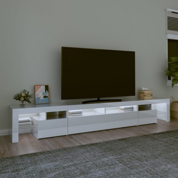 Meuble TV avec lumières LED Blanc brillant 260x36,5x40 cm