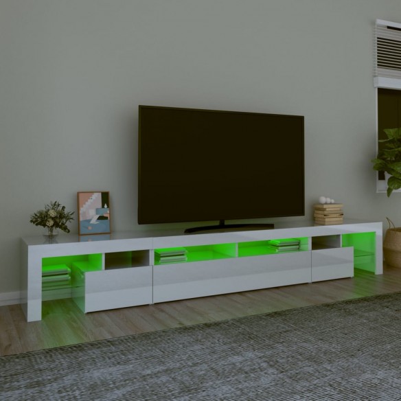 Meuble TV avec lumières LED Blanc brillant 260x36,5x40 cm