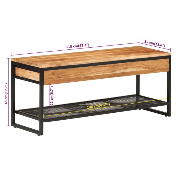 Banc à chaussures 110x35x45 cm bois massif d'acacia et fer